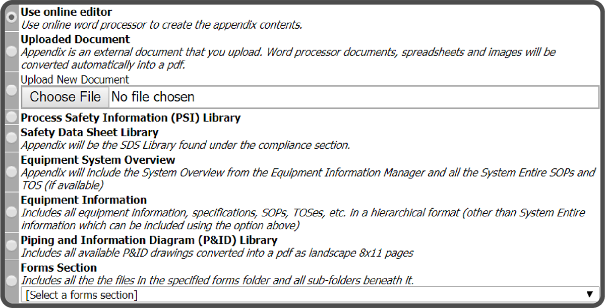 Chapter Appendix Link Options