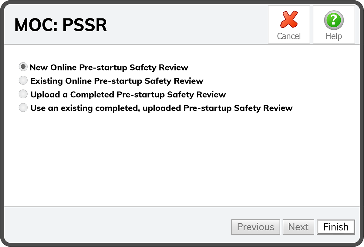 Setup Pre-Startup Safety Review (PSSR)